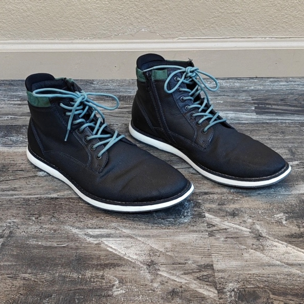 Aldo Men Connor Boots Black Green 10.5 Waterproof Leather Lace up Side Zipper
